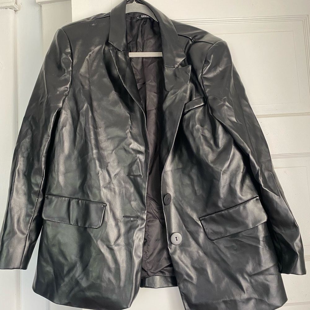 Faux Leather shein blazer